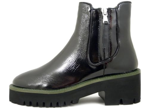 Bottines cuir brillant noir talon moyen résolvant le mal de pied en talons 2324001