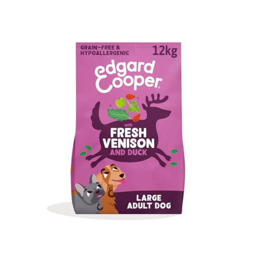 Edgard & Cooper Crochette Cani Adulti Senza Cereali Per Cani Di Taglia Grande (12kg), Cervo e Anatra Freschi, Ricetta Ipoallergenica Con Mela, Cavolo Riccio e Rosa Canina, Senza Farine Di Carne