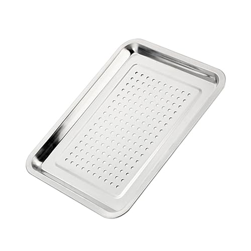 PRETYZOOM 410 Stainless Steel Food Tray Rectangular Drain Tray 36x27x2in Sturdy Kitchen Accessory