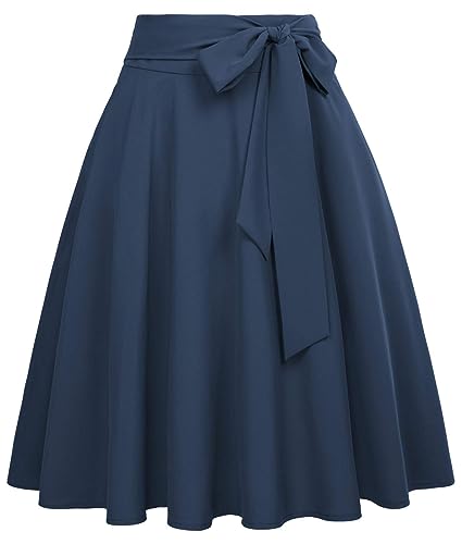 Image of FRAULEIN Women's Flared Pleated Maxi Skirt High Waist A-Line with Pockets and Belt Accessories [Small-Plus Size]