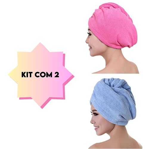 Kit 2 toucas de cabelo microfibra secagem rapida para cabelos estilo turbante - cores sortidas