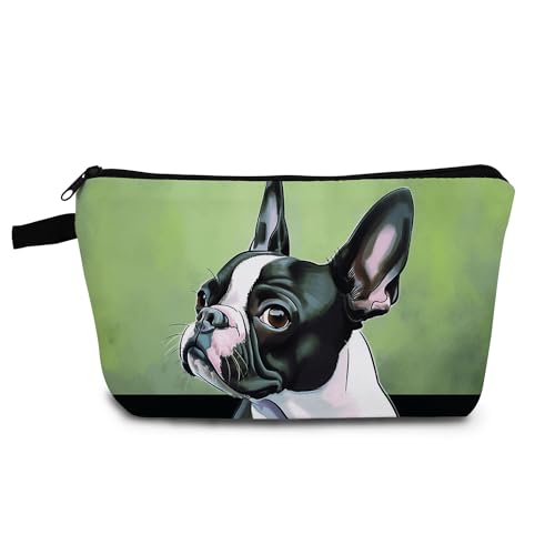 Boston Terrier Gift Oil Painting Art Print Makeup Bag Cute Small Organizer Bag with Zipper Puppy Cosmetic Bag Birthday Gifts for Dog Lovers Women