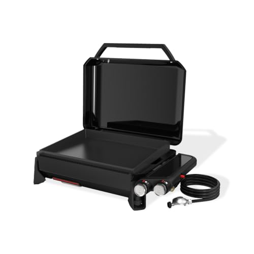 Weber Slate GP 56cm Premium Plancha Grill / 2 Brenner, Gleichmäßige Hitze bis zum Rand, Bis zu 260 °C, Porzellanemaillierte Antihaft-Grillfläche (56 x 41 cm), Höhenverstellbare Füße, Schwarz