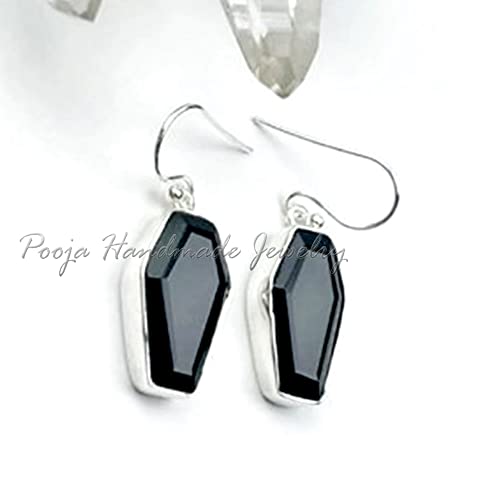 Coffin Earrings, Black Onyx Earrings, Boho Earrings, 925 Silver Dangle Earrings, Earrings For Girls, Handmade Earring, Birthday Gift Jewelry, Bezel Setting Earring, Gemstone Coffin Earring #TOP1