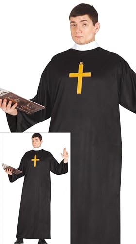 FIESTAS GUIRCA Disfraz de Sacerdote para Hombre - Túnica Negra de Monje Clérigo - Disfraz de Ministro para Hombre Talla XXL