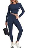 Two Piece Sets for Women Fall Clothes Workout Set Yoga Pants Navy Blue M