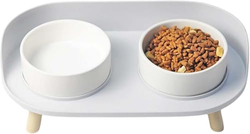 AOBOPO陶器製ペットボウルスタンドセット 脚付き食器台 猫用・中小型犬用 ダブル食器2口付き かわいいフードボウル&水飲みボウル セラミック給水器兼エサ入れ