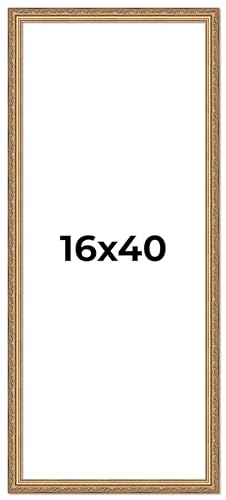 Poster Palooza 16x40 Traditional Antique Gold Complete Wood Panoramic Frame with UV Acrylic Plexiglass, Foam Board Backing & Hardware Included