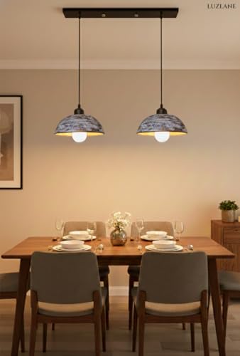 Image of Wooden Hanging Antique-White Linear Cluster | Pendant Lamp for Dining, Hall, Living Room | Handcrafted Wooden Hanging Ceiling Light with Adjustable Cord