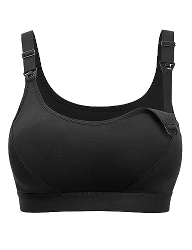 Image of HOFISH Women's Low Impact Maternity Nursing Sports Bra Racerback Stretchy Breastfeeding Bras Black M