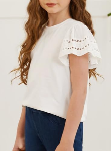 Girls Summer Shirts Crewneck Ruffled Short Sleeve Blouse Tops Size 6-15 Years4