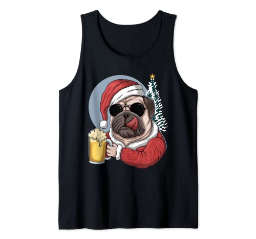 Christmas Pug Funny Pug With Beer Merry Christmas Pug Camiseta sin Mangas