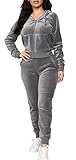 TOPONSKY Velour 2pcs Outfit Tracksuit Zip Hoodie Pockets Sets Sweatsuit Plus Gray 2XL
