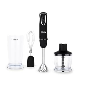 H.Koenig Handmixer 4-in-1 MIX75, Roestvrijstaal, 850W, Staafmixer, 4 Functies, Turbo 5 Snelheden, Multifunctionele Hakmolen, Mixer, Haspel, Soep&Puree, Ergonomisch, Zwart