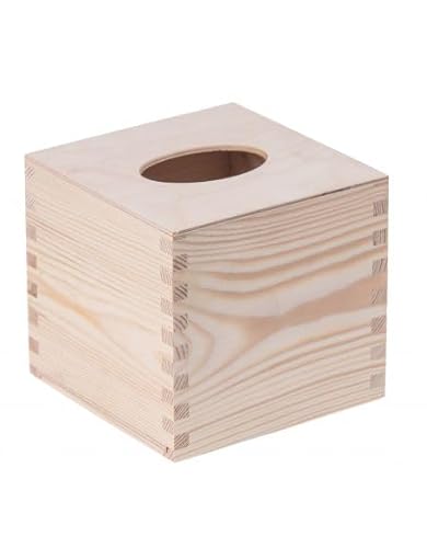 Wooden World – Quadratischer Taschentuchhalter aus Holz mit Öffnung Oben, der in Jede Inneneinrichtung passt – unbemalt – 13,5 x 13,5 x 13,5 cm