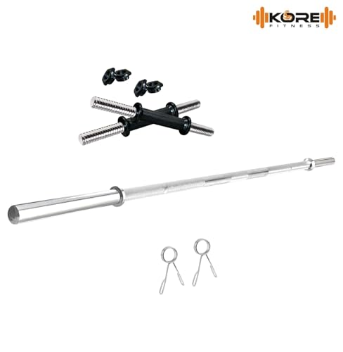 Image of Kore PVC 10 Kg Home Gym Set with One 3 Ft Straight Rod and One Pair Dumbbell Rods, Multicolour