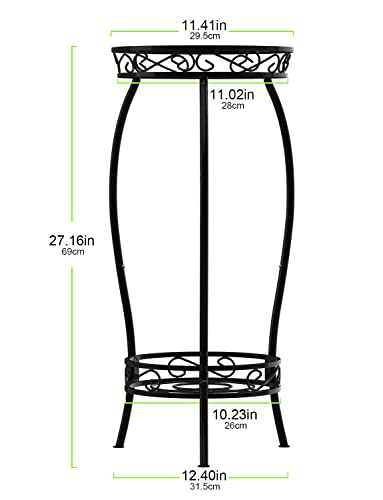 Bextcok 27Inch Tall Metal Plant Stand Rustproof Decorative Wrought Iron Flower Pot Rack 2 Tier Supports For Small Double Plants Indoor Outdoor Patio Corner Garden, Black #TOP5