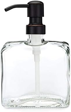 Rail19 Urban Square Recycled Glass Soap Dispenser with Metal Pump, 8.5oz (Farmhouse Bronze)