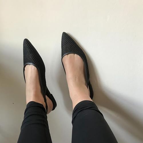 Black Slingback Flats for Women Stylish Pointed Toe Design with Rhinestone Embellishments Comfortable Mesh Material for Breathable Slip on Experience Size 9.53