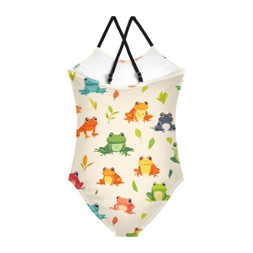 Colorful Frogs Girls One Piece Swimsuits Cartoon Sport Halter Swimwear Beach Bathing Suit 3T2