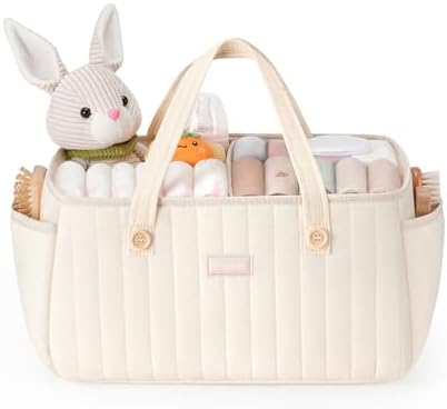 Baby Diaper Caddy Organizer for Wipes, Diapers Storage Basket with Handle, Car Caddy Organizer Boy & Girl & New Parent Gift, Baby Shower, Newborn Essentials, Nursery Bin Soft Large Tote Bag
