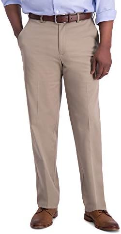 Haggar Herren Iron Free Premium Classic Fit Flat Front Expandable Waist Casual Pant Hose, Medium Khaki, 34W / 29L
