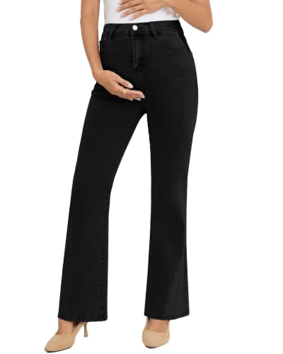 Image of PACBREEZE Women's Maternity Flare Jeans Mid-Rise Stretchy Bell Bootcut Jeans Denim Pregnancy Pants, S-XXL