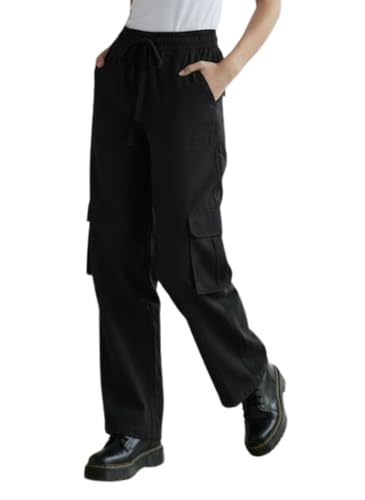 Image of SMOWKLY Women's Casual Cargo Pant| Baggy Fit Multi Pocket Streetwear Pants | High Waist Cargo Trousers | Stretchable Cotton Blend Utility Pants for Women |Office & Casual Wear