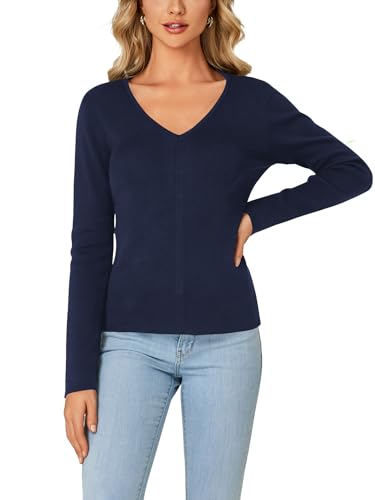 Image of LYANER Women's Fall Sweaters V Neck Long Sleeve Slim Fit Pullover Knitted Tops
