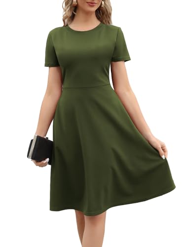 Image of Women's 2026 Fit and Flare Dress Summer Casual Elegant Vintage Floral Printed Work Party A-line Dress with Pockets 162