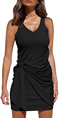Oubaiyi Sommer Elegantes Kleid Festlich Knielanges Kleid Damen Kleid Party Ärmelloses Kleid Business Freizeitkleid Bleistiftkleid Bodycon Kleid Rundhals Kurzer Kleid F,S Cover