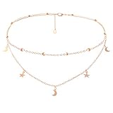 BaubleStar Star Moon Charm Necklace Layering Chain Choker for Women
