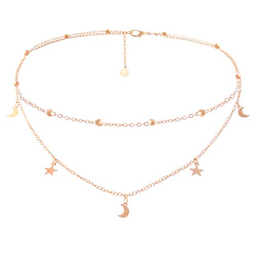 BaubleStar Star Moon Charm Necklace Layering Chain Choker for Women