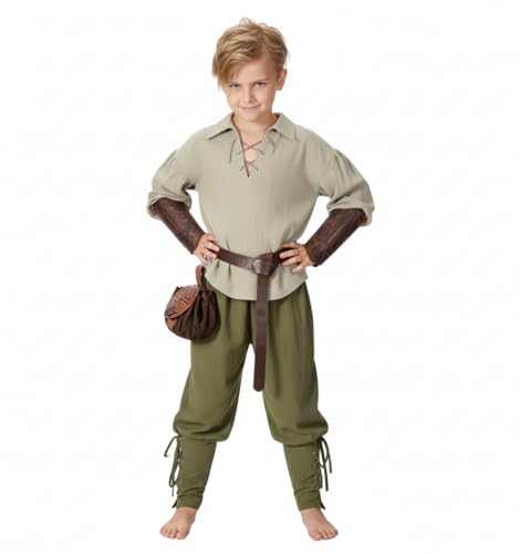 Image of Kids Medieval Viking Pirate Renaissance Tunic Pants Accessories Costume for Boys Cosplay 3-14 Years