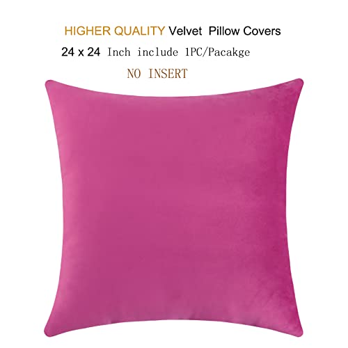 mixeoo Comfy Hot Pink Throw Pillow Covers Decorative Square Solid Thick Velvet Super Soft Cushion Cases Home Decor for Sofa Couch Living Room, Set of 1, 24 x 24 Inch