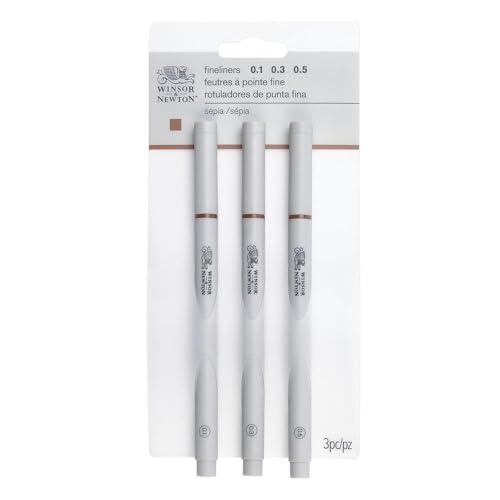 Winsor & Newton Fineliner Rotulador calibrado, Puntas surtidas, Sepia, Set de 3