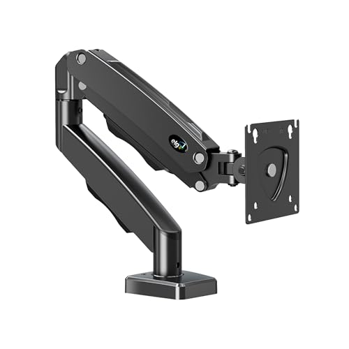ELG Full Motion Gas Spring Single Monitor Desk Mount with Swivel, Tilt & Rotation for 17-35" Screens 4.4-19.8 lbs, C-Clamp & Grommet, VESA 75x75mm to 100x100mm, Black