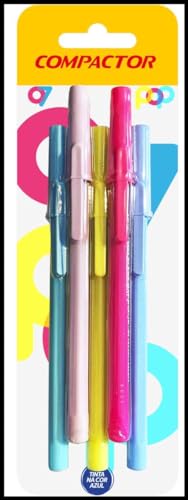 Caneta Esferografica, Compactor, Pop, 0,7mm, 5 Cores, Tinta Azul, Conjunto