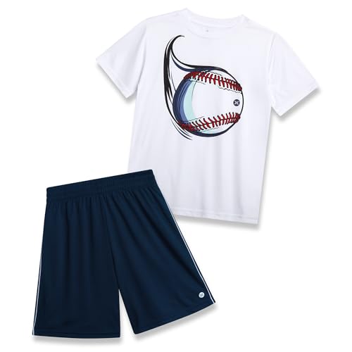 Image of RBX Boys Athletic Shorts Set - 2 Piece Active Performance Graphic Tees and Mesh Gym Shorts for Boys With Elastic Waistband