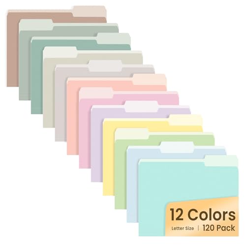 SUNEE File Folders, 120 Pack Manilla Folders 8.5 x 11, 12 Colors Folder Office Organization Home School Folders for Documents Files Paper