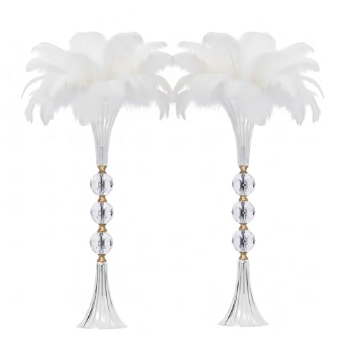 24.8 Tall Crystal Vases for Centerpieces 2 Pcs Floral Trumpet Vases for Tables Wedding Centerpieces Bouquet Decorative Acrylic Ribbed Flower Vase for Party Ceremony Centerpiece Dinner Event (2pcs)