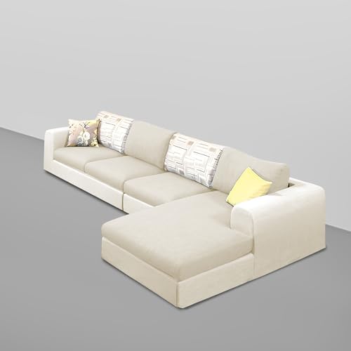 Image of Koza RHS 6 Seater L Shape Sofa Set for Living Room (Cream Fabric) Premium Fabric Sofa