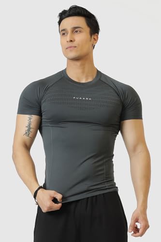Image of FUAARK Nylon Seamless Compression Half Sleeves Dry Fit T-Shirts for High Performance in Gym & Workout