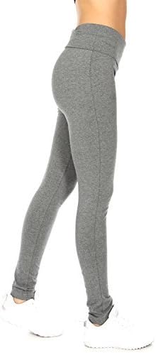 MOPAS Womens Yoga Pants with Fold Over Solid Waistband Grey Medium