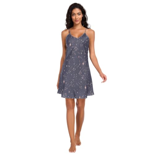 Chemise de nuit courte en soie bleu galaxie pour rêver sous le ciel