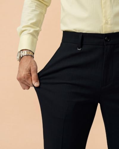 Image of SaintX Men's Premium 4-Way Solid-Stretchable Formal Pants | Performance Grade Pro Weave Anti-Wrinkle Fabric | Slim Fit Trouser | Shirt Gripping Expandable Waistband | Executive Office Wear (ST02)