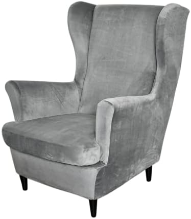 HOUSE DESTINY Wingback Chair Covers Slipcover 2 Piece Stretch Velvet Plush Wingback Chair Cover Armchair Slipcover with Elastic Bottom for Wingback Chairs Wing Chair Cover