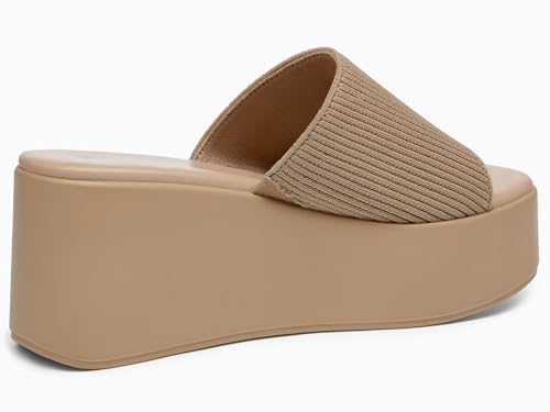 Image of Coutgo Womens Platform Slides Sandals Square Open Toe Slip On Elastic Band Casual Lightweight Wedge Shoes