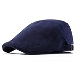 Magik Solid Cotton Gatsby Cap Men's Ivy Hat Golf Driving Flat Cabbie Newsboy Buckle (Navy Blue, 1 Pa