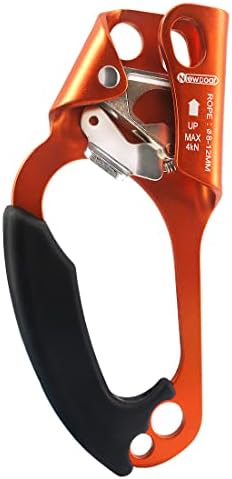 NewDoar Left Hand Ascender Rock Climbing Tree Arborist Rappelling Gear Equipment CE Certified Rope Clamp for 8~12MM Rope(Left Orange)